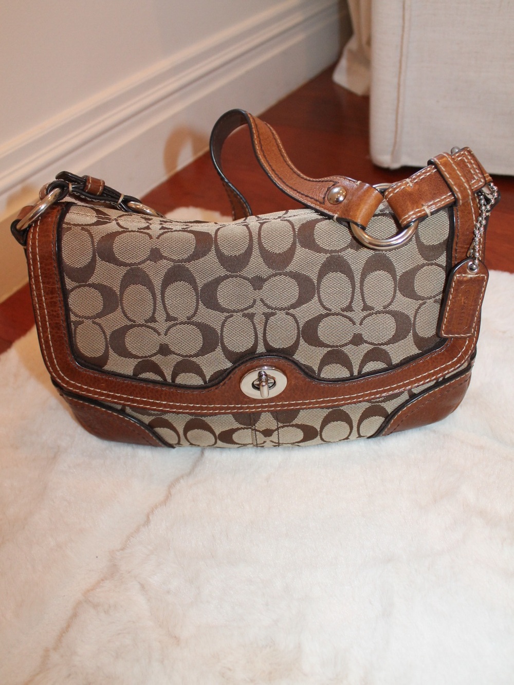 Vintage Coach CC Canvas Leather Shoulder Bag